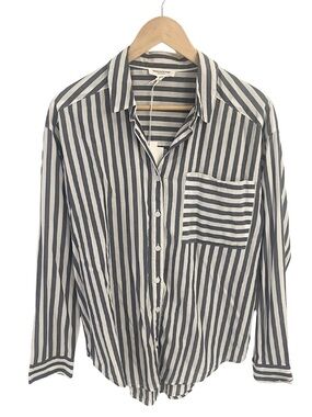 beachlunchlounge Club Blue and White Striped Cotton Shirt | Size Medium